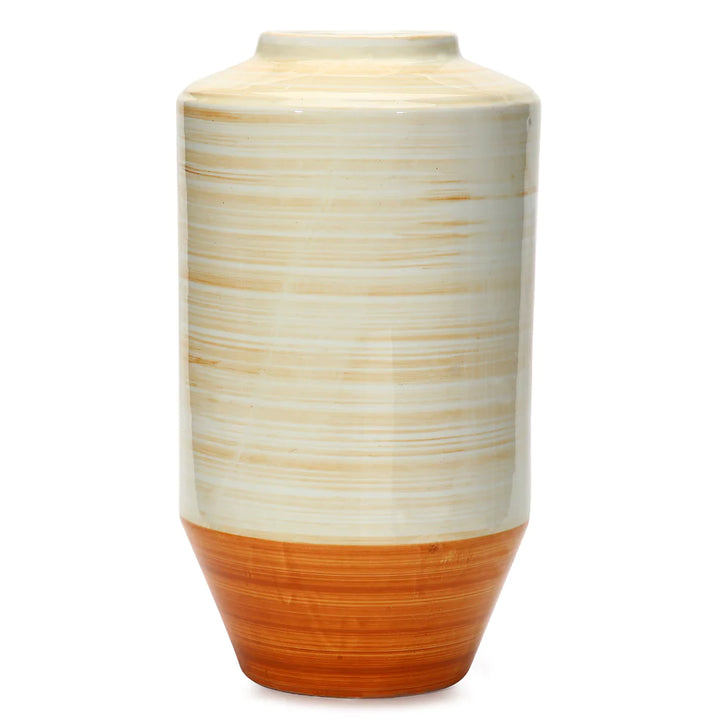 Ceramic Vase with Orange Spiral Rings | Handmade Medium Ceramic Spiral Print Vase - Orange