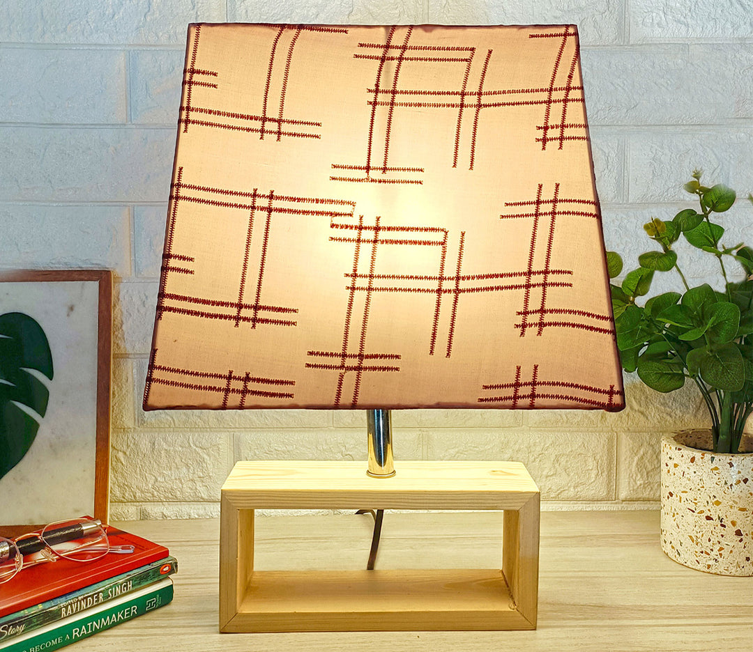 Handcrafted Wooden Table Top Lamp with Modern Shade