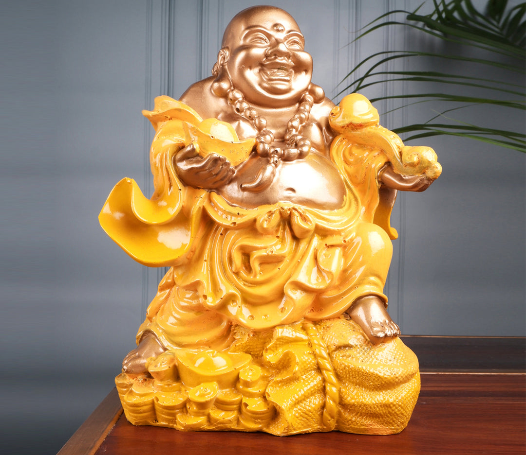 Auspicious Polyresin Laughing Buddha | Auspicious Polyresin Laughing Buddha Art Figurine (Yellow)