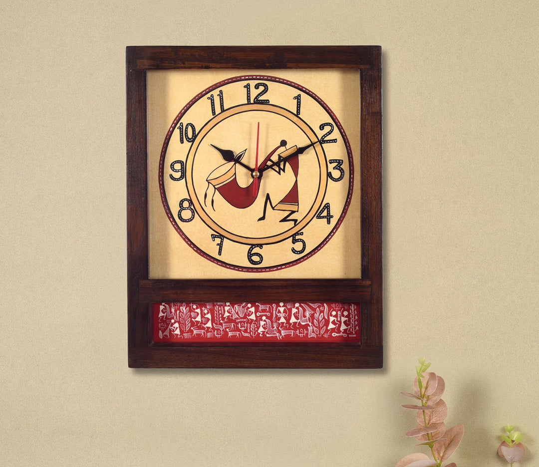 Warli Musician Hand-Painted Wall Clock