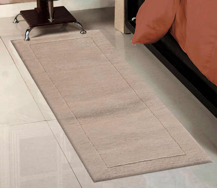 Beige Solid Hand Tufted Wool Runner