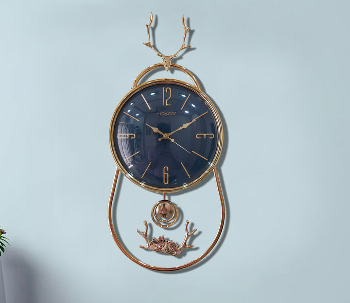 Blue Reindeer Pendulum Wall Clock