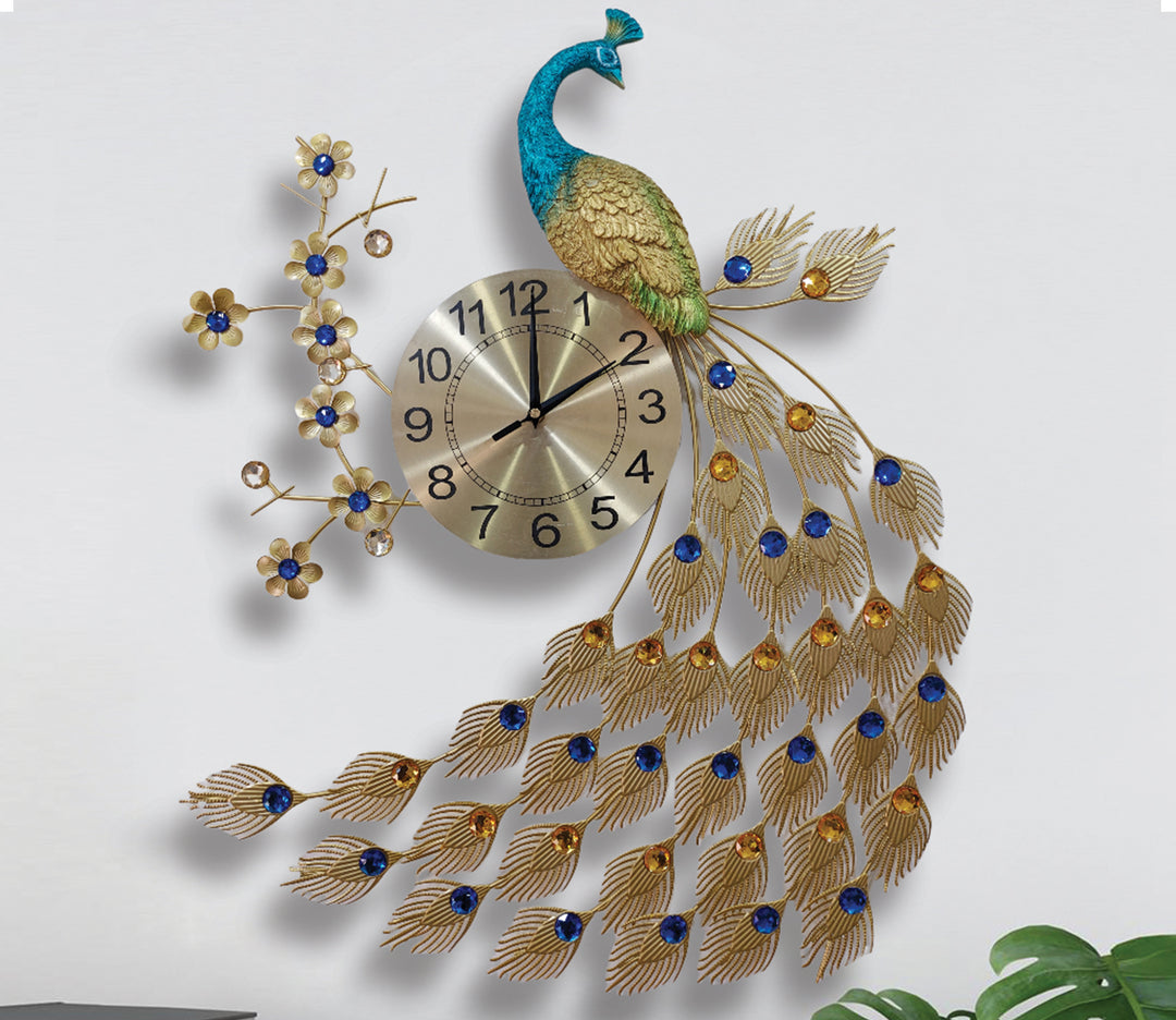 Big Modern Colorful Metal Peacock Wall Clock