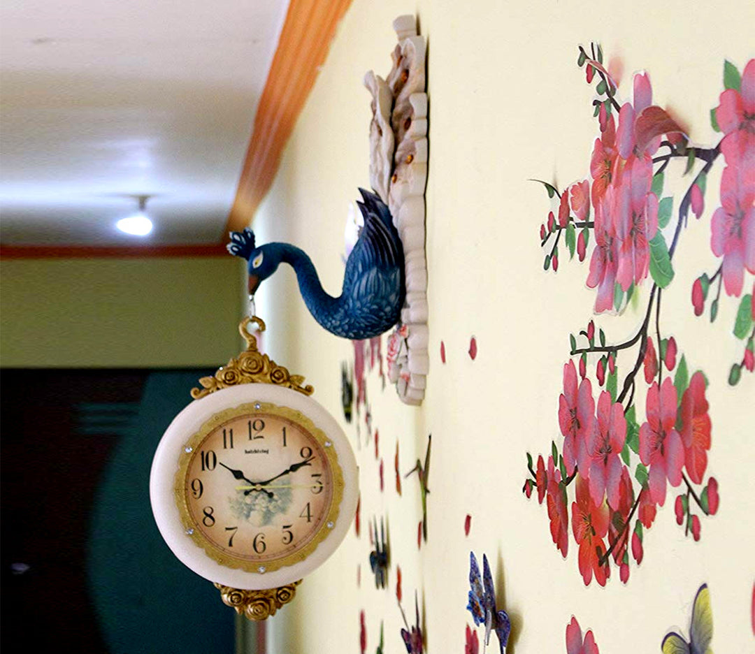 Modern Dual-Sided Peacock Wall Clock