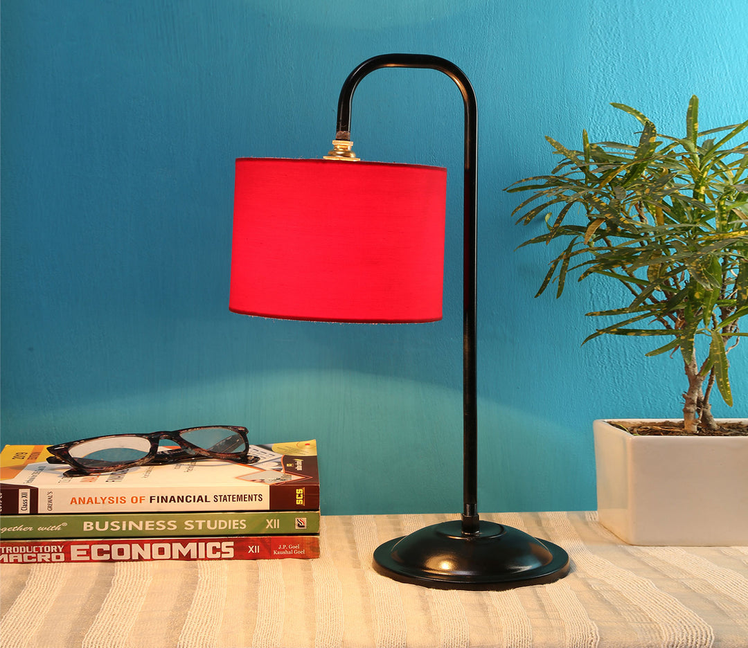 Red Fabric Table Lamp with Black Metal Base