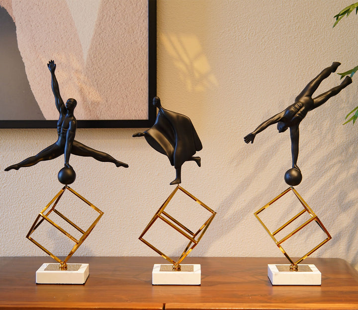 Black and Gold Human Figure Table Showpiece Set - 3 Pieces | Golden Nest Black Human Collection Table Showpiece- Set of 3