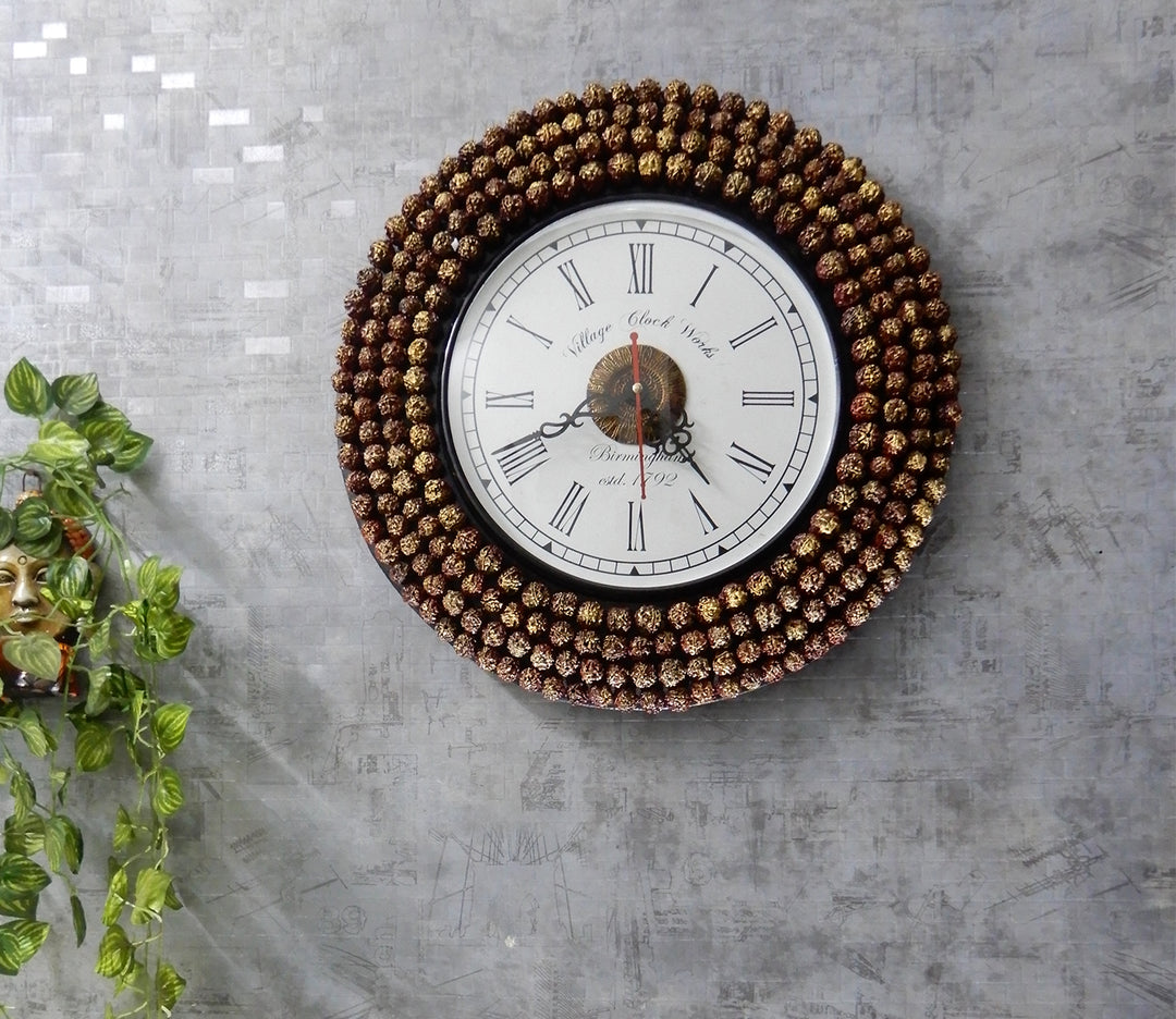 Golden Floral Wooden Wall Clock