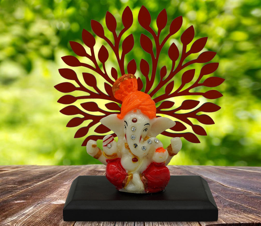 Hand-Painted Marble Figurine with Decorative Wooden Tree