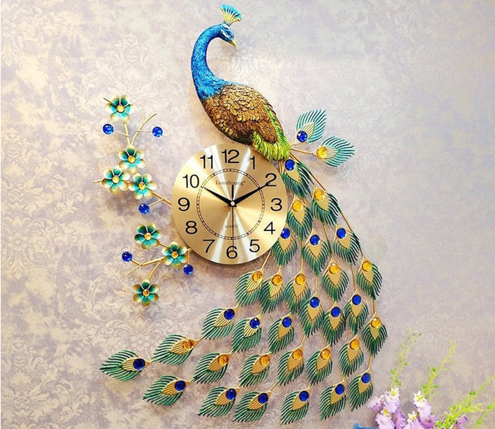 Colorful Peacock Metal Wall Clock