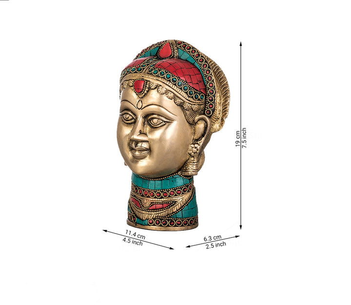 Brass Stonework Parvati Head | Brass Stonework Parvati Head