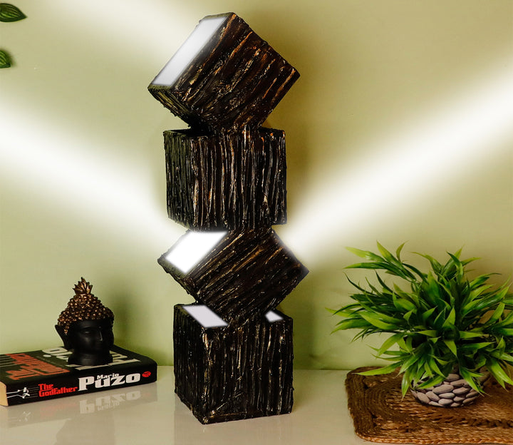 Textured Black & Gold Geometric Table Lamp (Cubical Design)