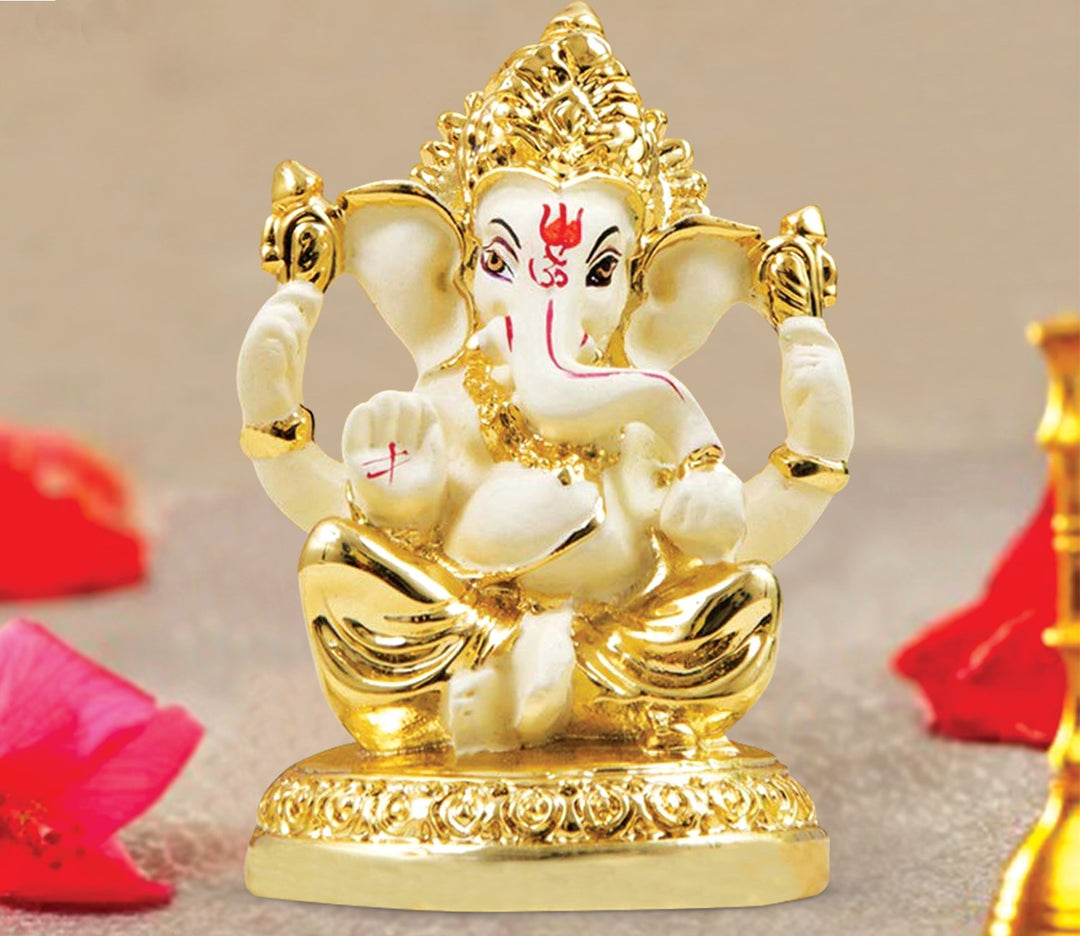 Captivating Mini Ganesha Idol in Gleaming Gold and White