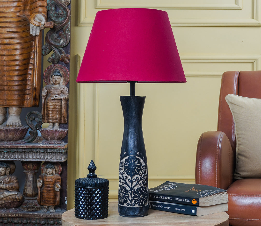 Red Floral Impressed Table Lamp