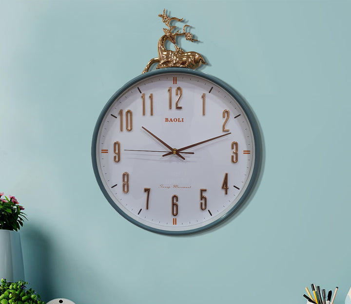 Modern Blue Reindeer Wall Clock