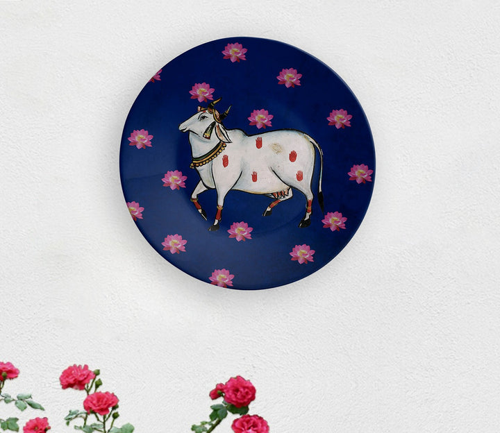 Majestic Blue Pichwai Cow Decorative Wall Plate