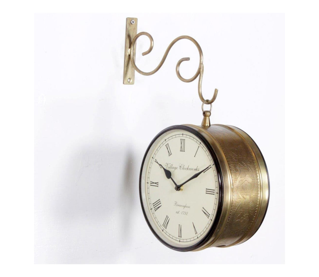 Gold Double Sided Railway Station Wall Clock