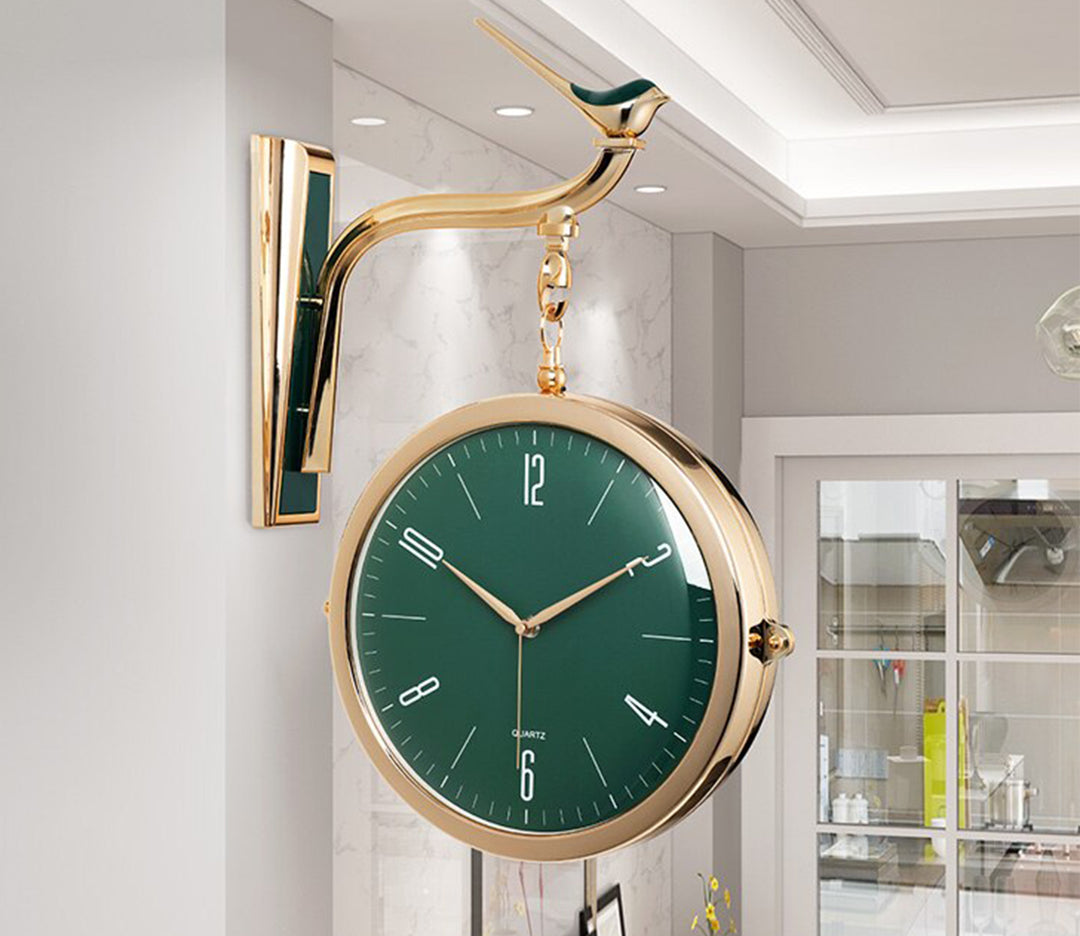 Green Double-Sided Sparrow Railway Wall Clock