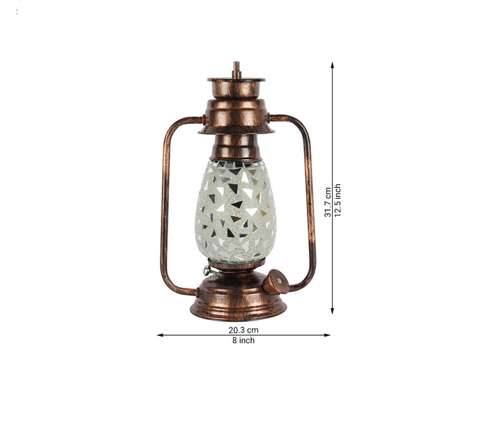 Gray Mosaic Lantern Table Lamp with Antique Copper Accents