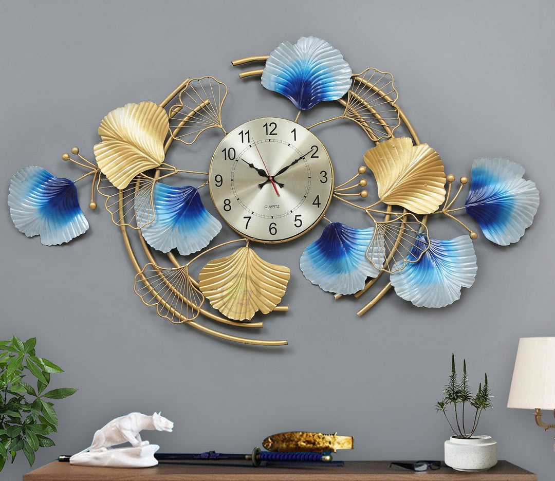 Grand Gold and Blue Metal Wall Hanging Clock