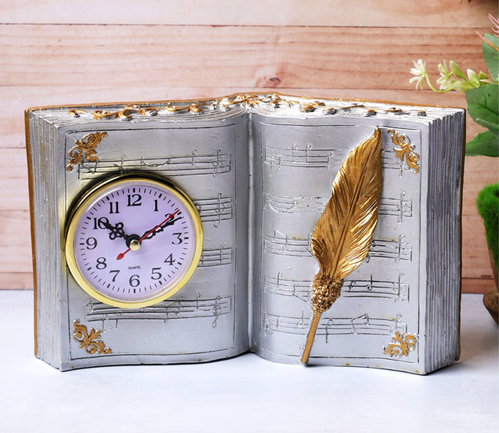 Enchanting Silver Resin Book Table Clock