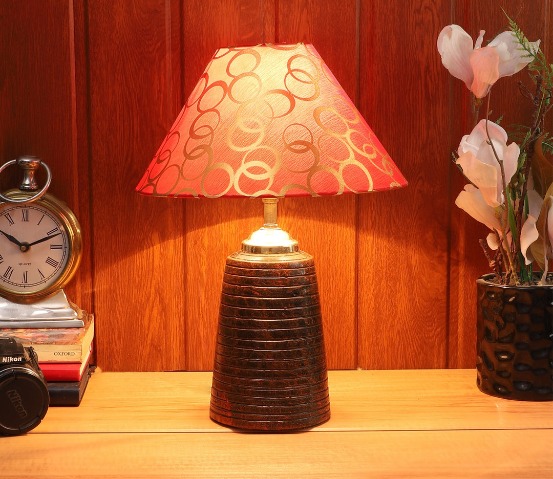 Red Fabric and Brown Terracotta Table Lamp