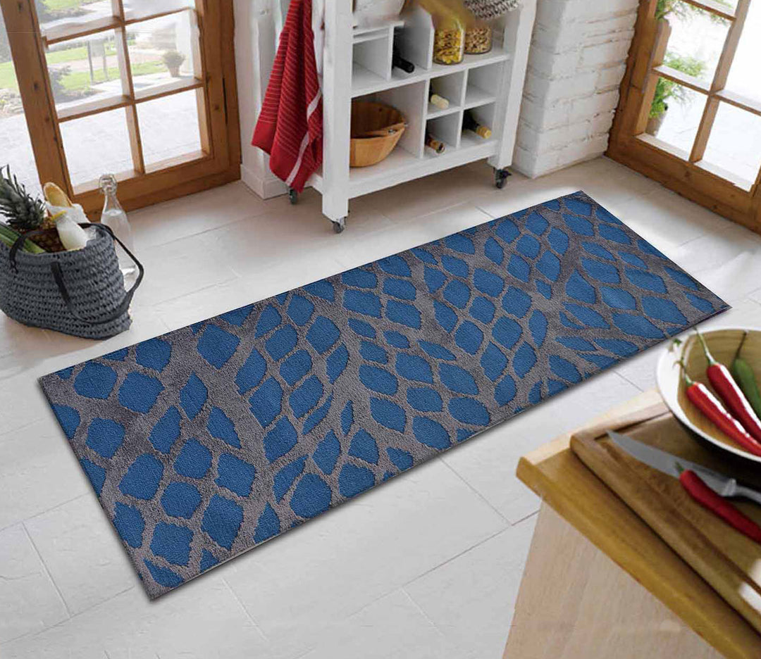 Blue Abstract Polyester Floor Runner