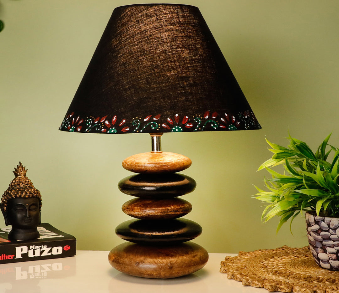 Black & Brown Stone Table Lamp with Black Fabric Shade (Vastu-Inspired)