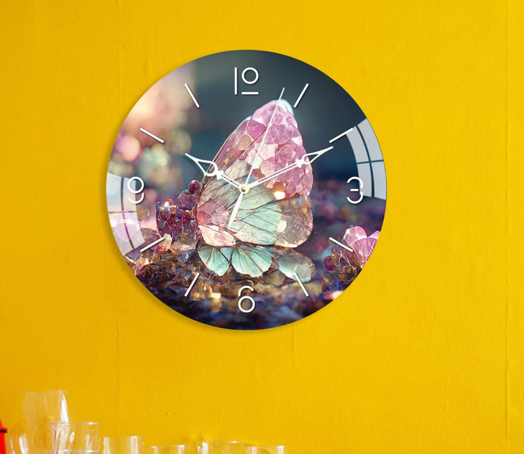 Enchanting Crystal Wings Printed Acrylic Wall Clock