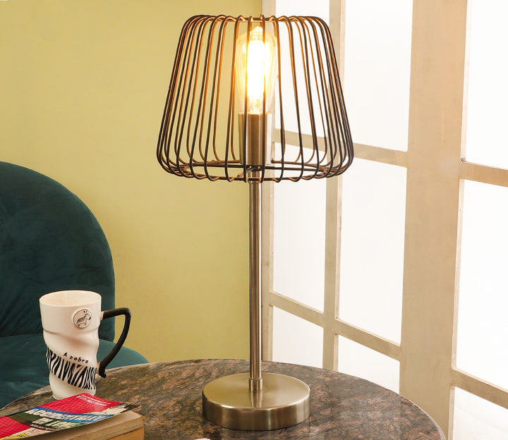 Confined Bulb Table Lamp with Pewter Finish