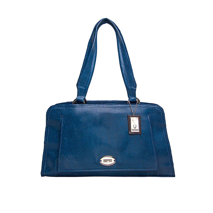 Blue Leather Tote Bag | Glossy Elephant Embossed Tote Bag