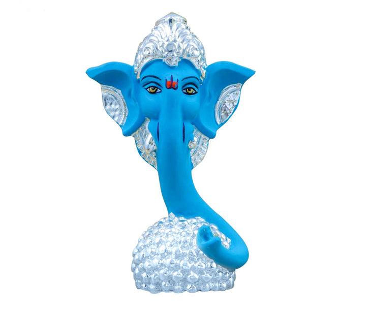 Captivating Mini Ganesha Idol in Shimmering Blue and Silver