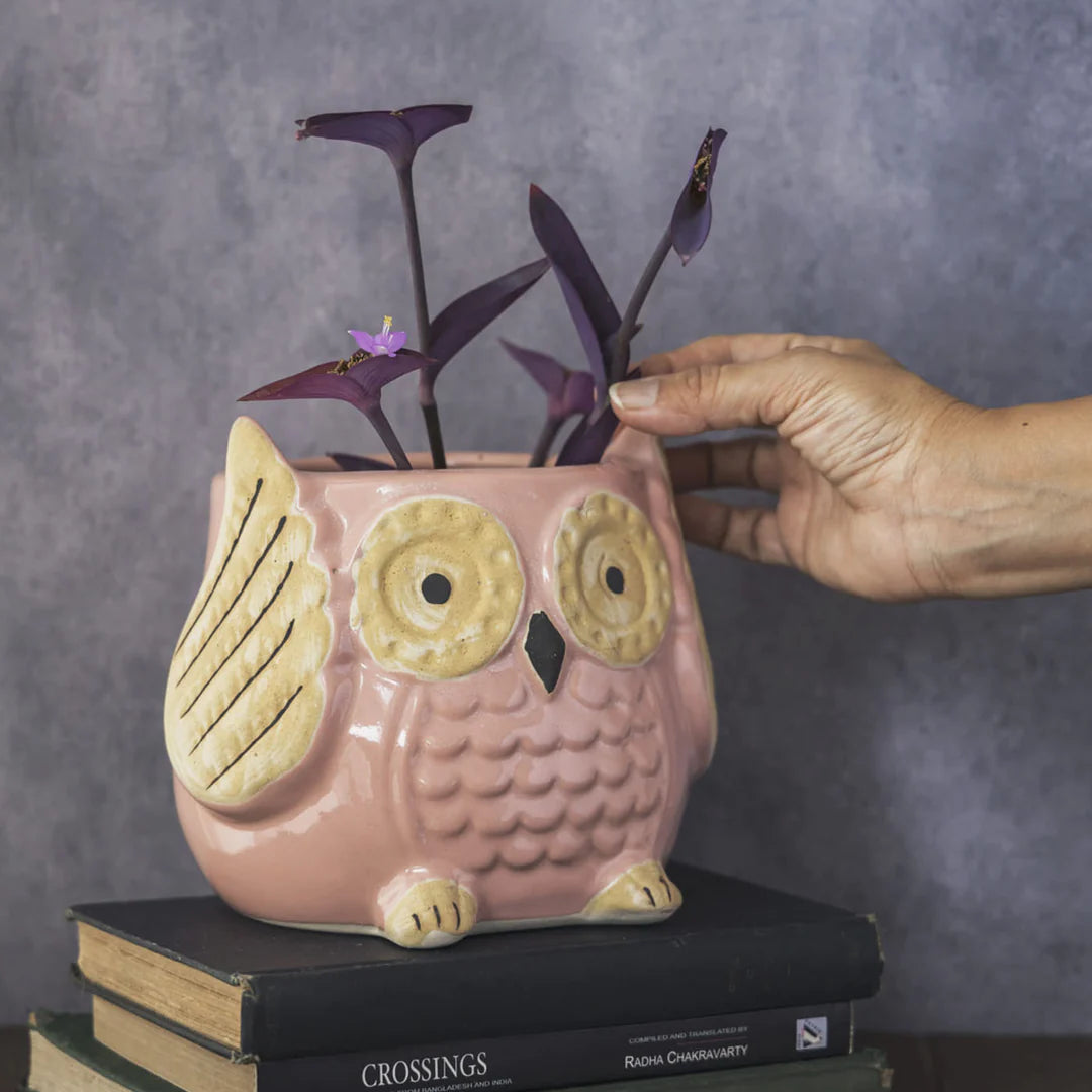 Ceramic Pink Owl Planter Pot | Pink Owl Planter Pot