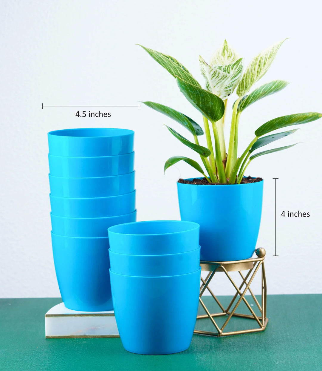 Blue Glossy Fiber Planters | Blue Glossy 4-Inch Bare Fiber Planter Set