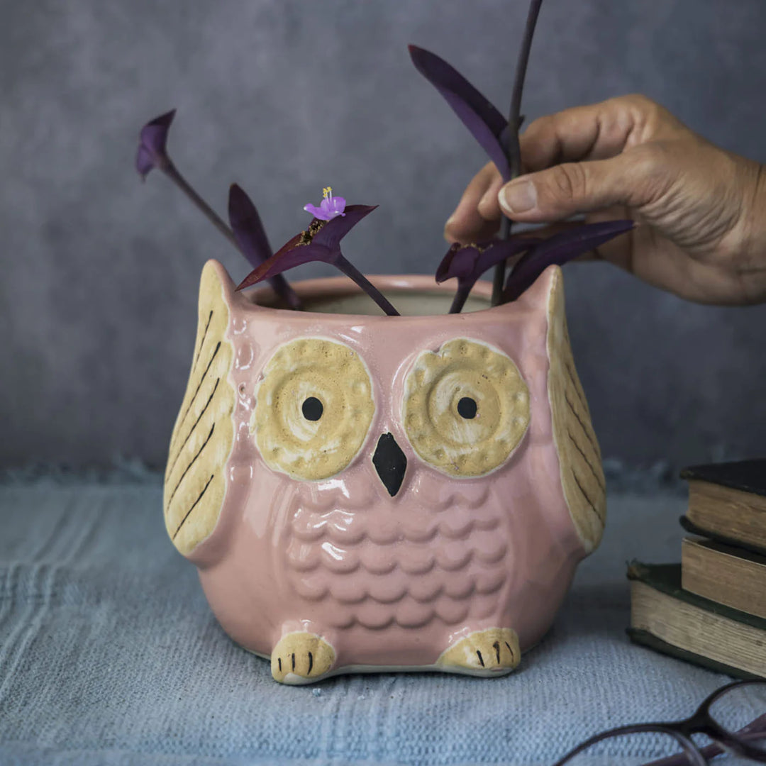 Ceramic Pink Owl Planter Pot | Pink Owl Planter Pot