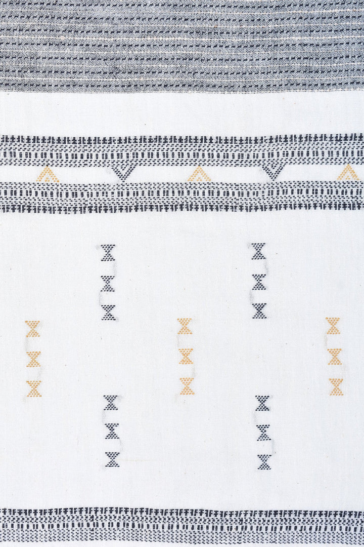 White Cotton Stole with Swirl Design | Blackbrick Hand-woven Kala Cotton Stole - White