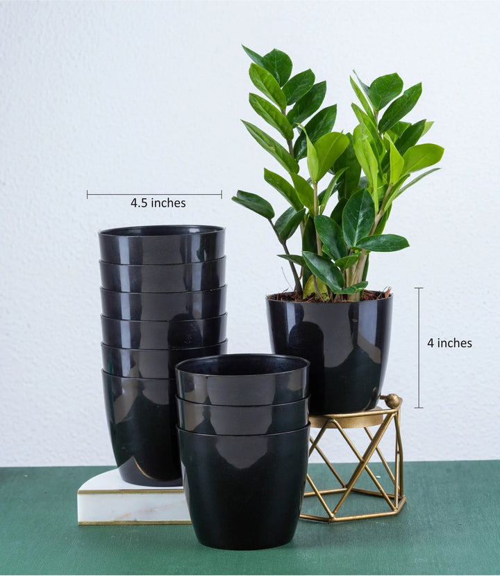 Small to Medium Black Glossy Fiber Planter Set | Black Glossy 4-Inch Bare Fiber Planter Set