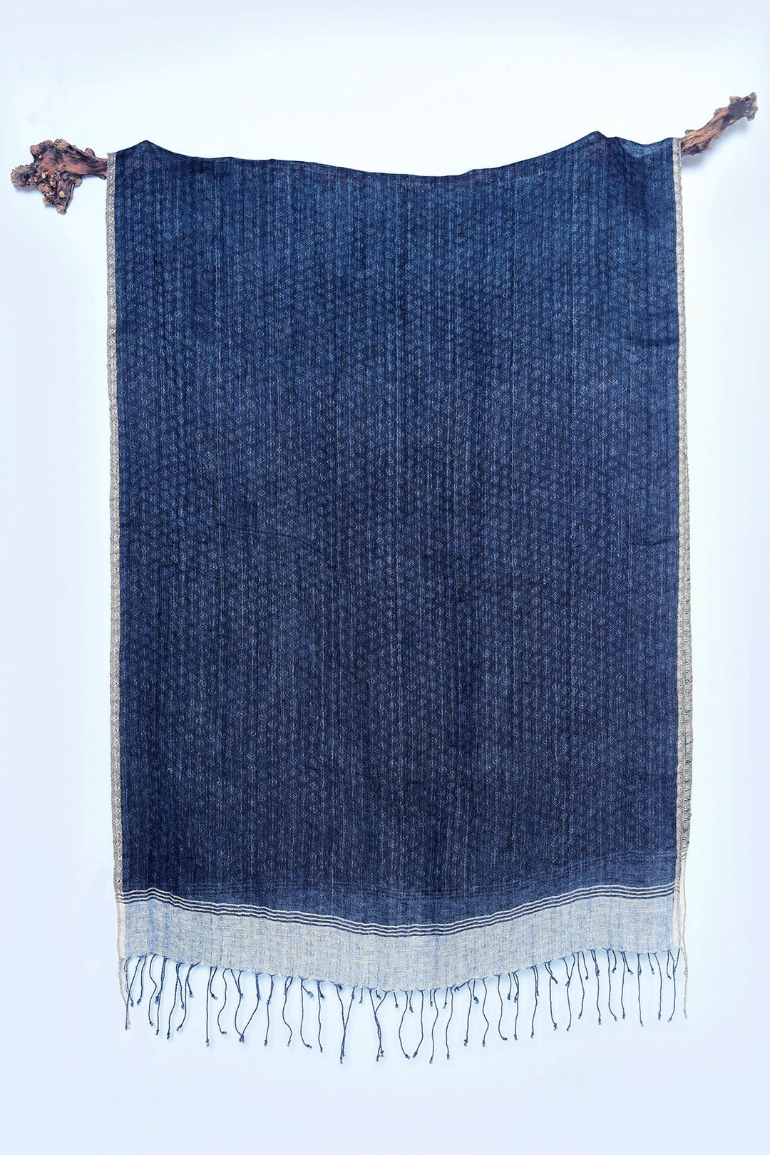 Black Linen Stole with Jacquard Detail | Blue Log Handwoven Linen Stole - Black