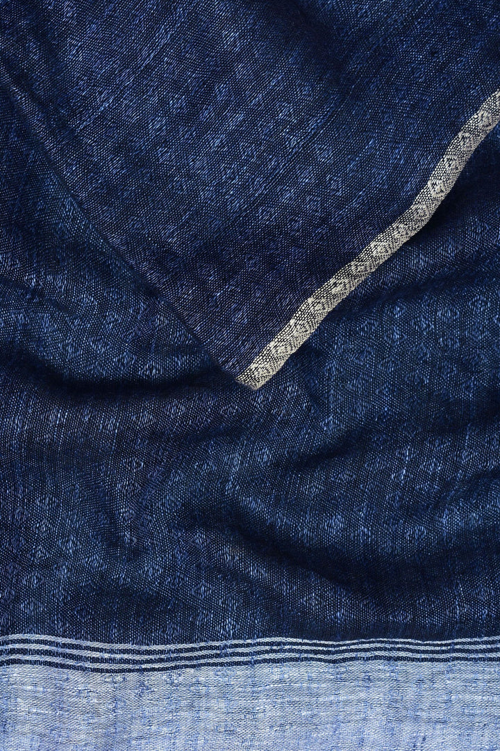 Black Linen Stole with Jacquard Detail | Blue Log Handwoven Linen Stole - Black