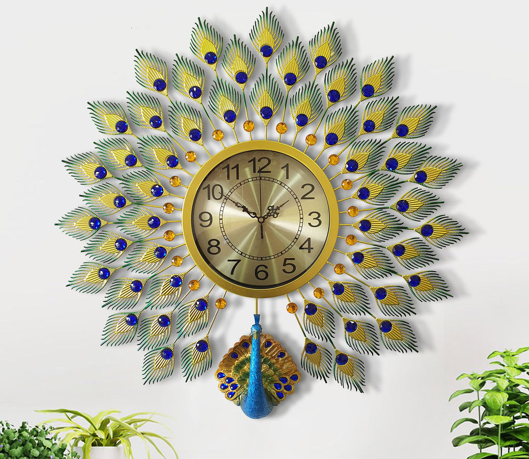 Multicolor Open Feather Peacock 3D Wall Clock