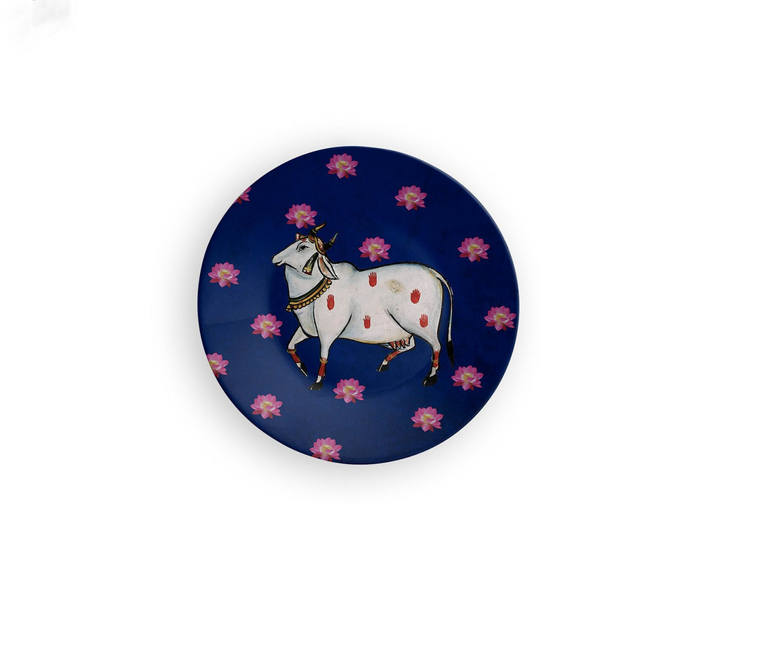 Majestic Blue Pichwai Cow Decorative Wall Plate