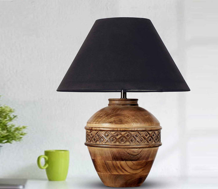 Wood Table Lamp with Black Cotton Shade