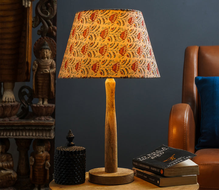 Red Floral Wood Pillar Lamp