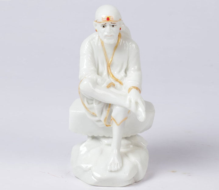 Decorative Hand-Painted Marble Figurine in Seated Position