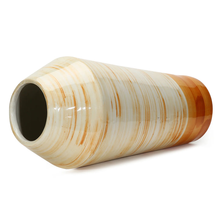 Orange Spiral Rings Ceramic Vase - 9x9x17 | Handmade Ceramic Spiral Print Vase - Orange