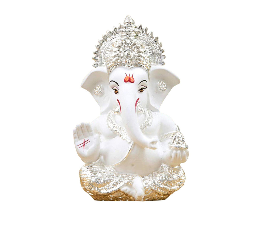 Charming Small Silver Plated Mukut Ganesha Showpiece