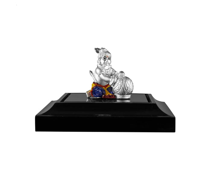 Exquisite Pure Silver Baby Krishna Idol on Brown Base