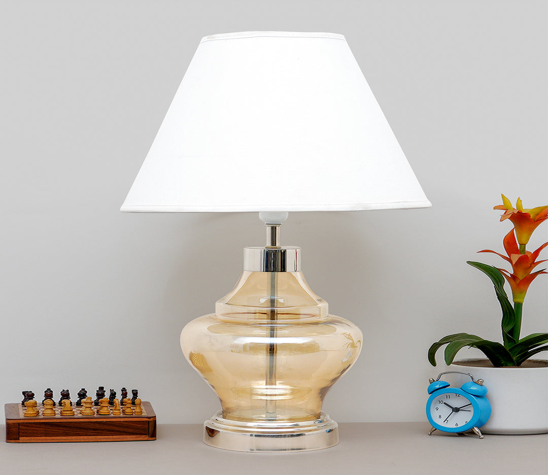 White Shade Table Lamp with Amber Glass (Colonial)
