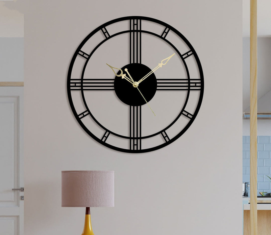 Sleek Black Metal Wall Clock with Roman Numerals