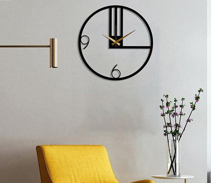 Large Black Metal Wall Clock with Unique Design