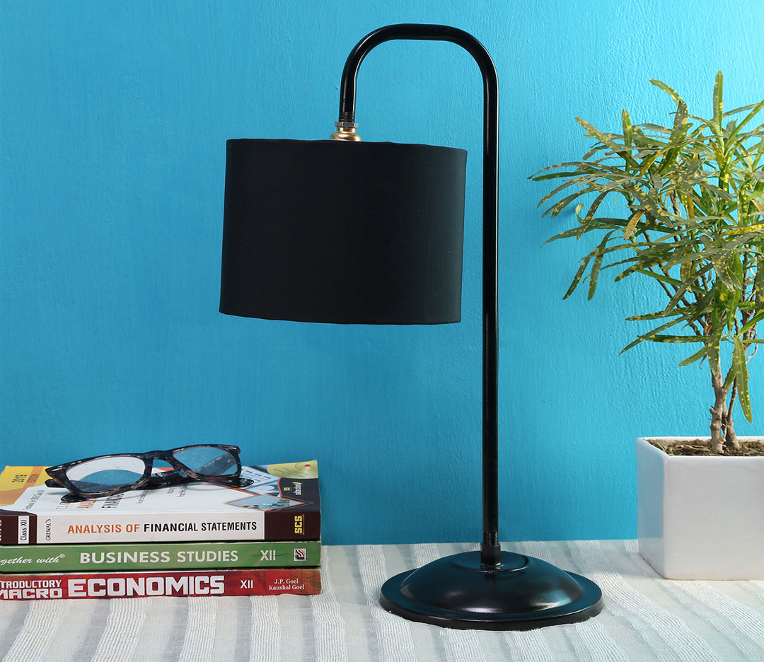 Black Fabric Table Lamp with Black Metal Base